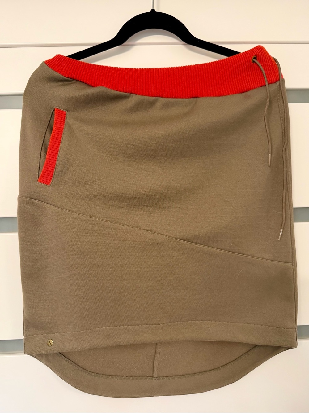 Puma Taupe High-Low Skirt with Bright Red Waistband